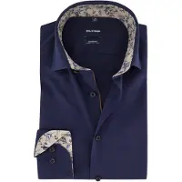 Olymp Langarmhemd "Luxor", Herren, Gr. 40, N-Gr, blau (marine), Web, Obermaterial: 100% Baumwolle, tailliert normal, 2-Knopf-Manschette, Hemden Langarmhemd, Businesshemd, Global-Kentkragen, Modern Fit