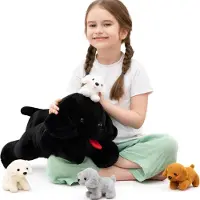 Merkloos Omgoods – XXL Labrador-Kuscheltier mit 4 Welpen, weiches Plüschspielzeug