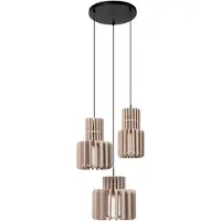 Lucide Hängelampe Rollo, taupe, Ø 50 cm, Stoff/Metall/Glas, 3-flg.