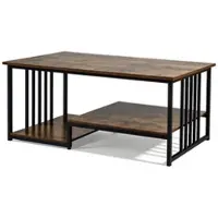 Costway Couchtisch, rechteckiger Tisch mit 2 Ablageflächen & Metallgestell, Akzenttisch, Cocktail- und Snacktisch, 110 x 60 x 45 cm, Rustikal Braun