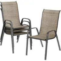 StarTech.com Gartenstühle 4er Set - Hohe Rückenlehne - Stapelbare Terrassenstühle - Textilene Bespannung - Metallgestell bis 150 kg - Mit Armlehnen - Leinenbraun