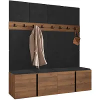 Mirjan 24 Garderoben-Set Orion V, Garderobe mit Sitzbank mit 16 x Wandpanel 42x42 (Farbe: Nuss Warmia, Polo 897)