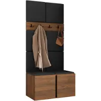 Mirjan 24 Garderoben-Set Orion IV, Garderobe mit Sitzbank mit 8 x Wandpanel 42x42 (Farbe: Nuss Warmia, Soft 011)