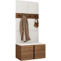 Mirjan 24 Garderoben-Set Orion IV, Garderobe mit Sitzbank mit 8 x Wandpanel 42x42 (Farbe: Nuss Warmia, Soft 017)