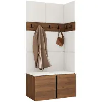 Mirjan 24 Garderoben-Set Orion I, Garderobe mit Sitzbank mit 11 x Wandpanel 42x42 (Farbe: Nuss Warmia, Soft 017)