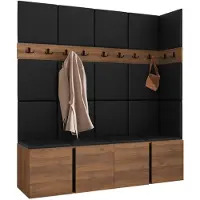 Mirjan 24 Garderoben-Set Orion II, Garderobe mit Sitzbank mit 19 x Wandpanel 42x42 (Farbe: Nuss Warmia, Soft 011)