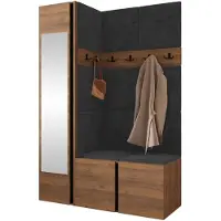 Mirjan 24 Garderoben-Set Orion X, Garderobe mit Sitzbank mit 11 x Wandpanel 42x42 (Farbe: Nuss Warmia, Polo 897)