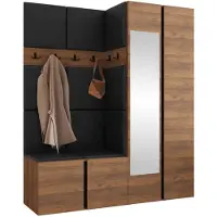 Mirjan 24 Garderoben-Set Orion XII, Garderobe mit Sitzbank mit 11 x Wandpanel 42x42 (Farbe: Nuss Warmia, Soft 011)