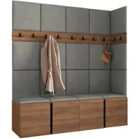 Mirjan 24 Garderoben-Set Orion II, Garderobe mit Sitzbank mit 19 x Wandpanel 42x42 (Farbe: Nuss Warmia, Polo 894)