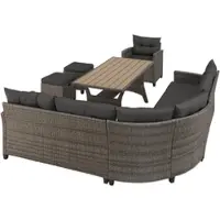 KONIFERA Gartenlounge-Set "Keros Premium", grau (vintage grau, braun), Polyrattan, Sitzmöbel-Sets, Gartenlounge-Set, Ecklounge, Polyrattan, Stahl, geeignet für 8 Personen, inkl. Auflagen