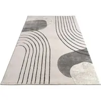 Paco Home Teppich "Tuana 216", grau, B:80cm H:15mm L:150cm, Polypropylen (PP), Teppiche, Teppich, Kurzflor, modernes Design, Regenbogen, Hoch-Tief Struktur, Scandi-Look
