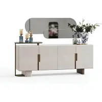 JVmoebel Konsoltisch Moderner Stil Beige Farbe Holzrahmen Spiegel Holzfüße Neu