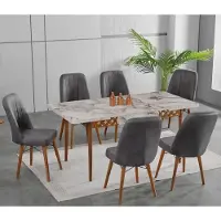 JVmoebel Esszimmer Essgruppen Esstisch Stühle Rechteckig Weiß Grau Komfort