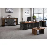JVmoebel Grau-Braunes Arbeitszimmer-Set Chefschreibtisch Designer Sideboard