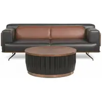 JVmoebel Exklusive Braune Ledercouch Stilvoller Couchtisch Arbeitszimmer Set