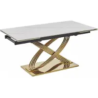 Furnlux Classic FURNLUX Esstisch Rhes Weiss Und Gold 160 Cm / Hauptfarbe: Weiß / Abmessungen: 160 x 75 x 90 cm