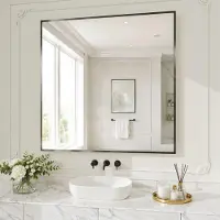 OEM Wandspiegel 90×90 cm, gehärtetes Glas, schwarz, für Bad & Wohnzimmer