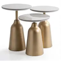 JVmoebel Beistelltisch Set 3tlg Modern Gold Weiss Luxus Marmor Optik Couchtisch