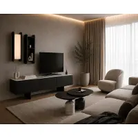 JVmoebel Stilvolles Wohnzimmer-Set: TV-Wohnwand & Beistelltische