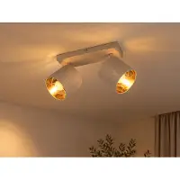Meine Wunschleuchte Moderner Deckenstrahler 2-flammig Stoff Beige Gold mit E14 LED, Breite 28cm