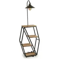 JVmoebel Stehleuchte Industrial Regal Lampe Holz Metall Design Stehlampe