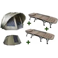 MK Carp Tackle Deals Fort Knox 2.0 Dome 3,5 Mann Angelzelt + Winterskin + 2 Flatsize Angelliegen