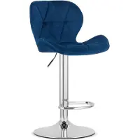 Kendra Home Barhocker West aus blauem Samt mit verchromtem Gestell