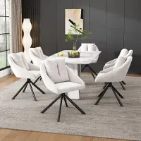 Kein Hersteller Moderner beiger Samtstuhl, stilvoller und bequemer drehbarer Esszimmerstuhl, atmungsaktiver Samtstoff, ergonomisches Design, eleganter grauer Drehstuhl-Vier Stühle Beige