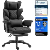 Kein Hersteller Gaming-Bürostuhl ergonomisch mit Taschenfederkissen, doppellag. Rückenlehne, verstellbarem Lendenkissen, Armlehnen & Fußstütze.Schwarz+PU