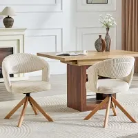 Kein Hersteller Drehstuhl 2er-Set, Retro-Luxus, Cord, Massivholzbeine, 360° drehbar, gewölbte Rückenlehne (White,Wood)