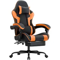 Kein Hersteller Gaming-Stuhl ergonomisch, Lendenstütze, Kunstleder, bequem, 200 kg, Sitzhöhe & Rückenlehne verstellbar-Orange