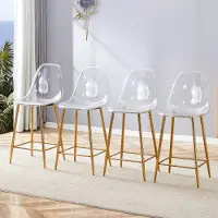 Kein Hersteller Barhocker 4er-Set, transparent, Metallgestell, modern, für Küche/Bar/Esszimmer (Gold)