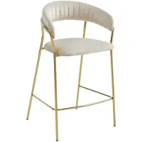 Kendra Home Barhocker Badia aus beigem Samt und goldenem Metall