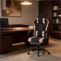 Kein Hersteller Weicher Massage-Gaming-Stuhl, ergonomischer Computerstuhl, drehbarer Bürostuhl (nur Bürostuhl)-Black,Pink
