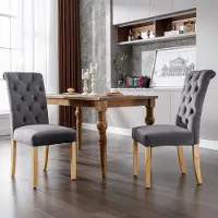 Kein Hersteller Samt Esszimmerstühle 2er Set mit Eichenbeinen, Knopf, Chromklopfer Schlafzimmerstuhl Küchenstuhl Wohnzimmer Lounge Freizeitstuhl, Grau Grey
