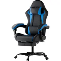 Kein Hersteller Gaming-Stuhl ergonomisch, Lendenkissen, Kopfstütze, höhenverstellbar, für Erwachsene, Mädchen, Jungen-Black+Blue