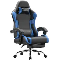 Dowinx Gaming Stuhl, Ergonomischer Chair, Gamer Sessel mit Fußstütze, 150KG Belastbarkeit Gamingstuhl mit Verstellbare Armlehnen,Blau