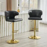 Kein Hersteller Barhocker 2er-Set, m. Lehne, höhenverstellbar, 360° drehbar, großer Sockel, Fußstütze (Black)