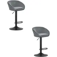 Kendra Home 2er-Set Barhocker East aus grauem Samt und schwarzem Metall