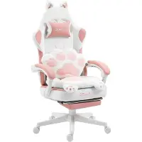 Dowinx Gaming-Stuhl ergonomisch, Fußstütze, Stoff, verstellbar, Katzenpfoten-Design Rosa-Weiß