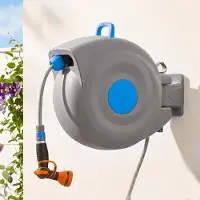 Kein Hersteller Gartenschlauchtrommel 30m, Wandmontage, 9-fach Sprühpistole, UV- & frostbeständig, 180° schwenkbar, inkl. Zubehör