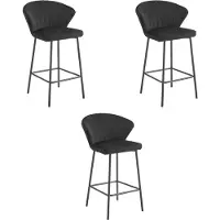 Kendra Home 3er-Set Barhocker Gatta aus schwarzem Samt mit Stahlbeinen