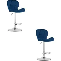 Kendra Home 2er-Set Barhocker West aus blauem Samt und Chrom
