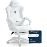 Kein Hersteller Ergonomischer Gaming-Stuhl mit Lendenstütze, Velours, dickem Polster, Fußstütze, verstellbaren Armlehnen und 160° NeigungWeiß