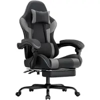 Kein Hersteller Gaming-Stuhl ergonomisch, Lendenstütze, Kunstleder, bequem, 200 kg, Sitzhöhe & Rückenlehne verstellbar-Black+ Gray