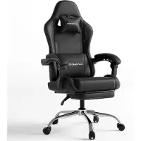 Dowinx Gaming Stuhl mit Fußstütze und Massage Lendenstütze Ergonomic Gaming Chair als Komfortabler Gaming-Sessel mit Kopfstütze,Schwarz