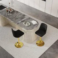 Kein Hersteller Barhocker 2er-Set, höhenverstellbar, 360° drehbar, Kunstleder, Steppmuster, Metallbeine (Black+Gold)