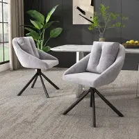 Kein Hersteller Moderner grauer Samtstuhl, stilvoller und bequemer drehbarer Esszimmerstuhl, atmungsaktiver Samtstoff, ergonomisches Design, eleganter grauer Drehstuhl-Vier Stühle Gray
