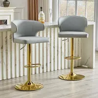 Kein Hersteller Barhocker 2er-Set, m. Lehne, höhenverstellbar, 360° drehbar, großer Sockel, Fußstütze (Light Gray)