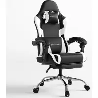 Dowinx Gaming Stuhl mit Fußstütze und Massage Lendenstütze Ergonomic Gaming Chair als Komfortabler Gaming-Sessel mit Kopfstütze,Schwarz-Weiß